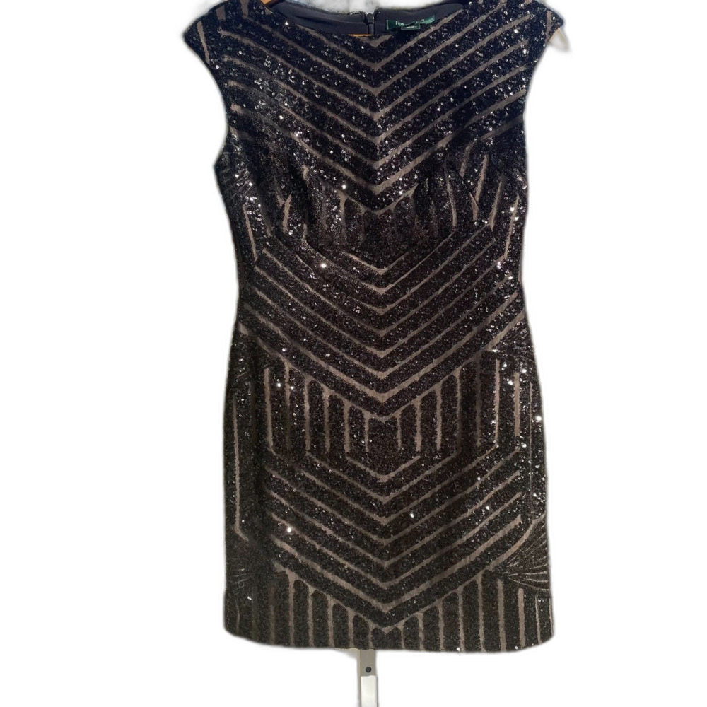 Holiday evening party black sequin dress Lauren Ralph Lauren size 6P